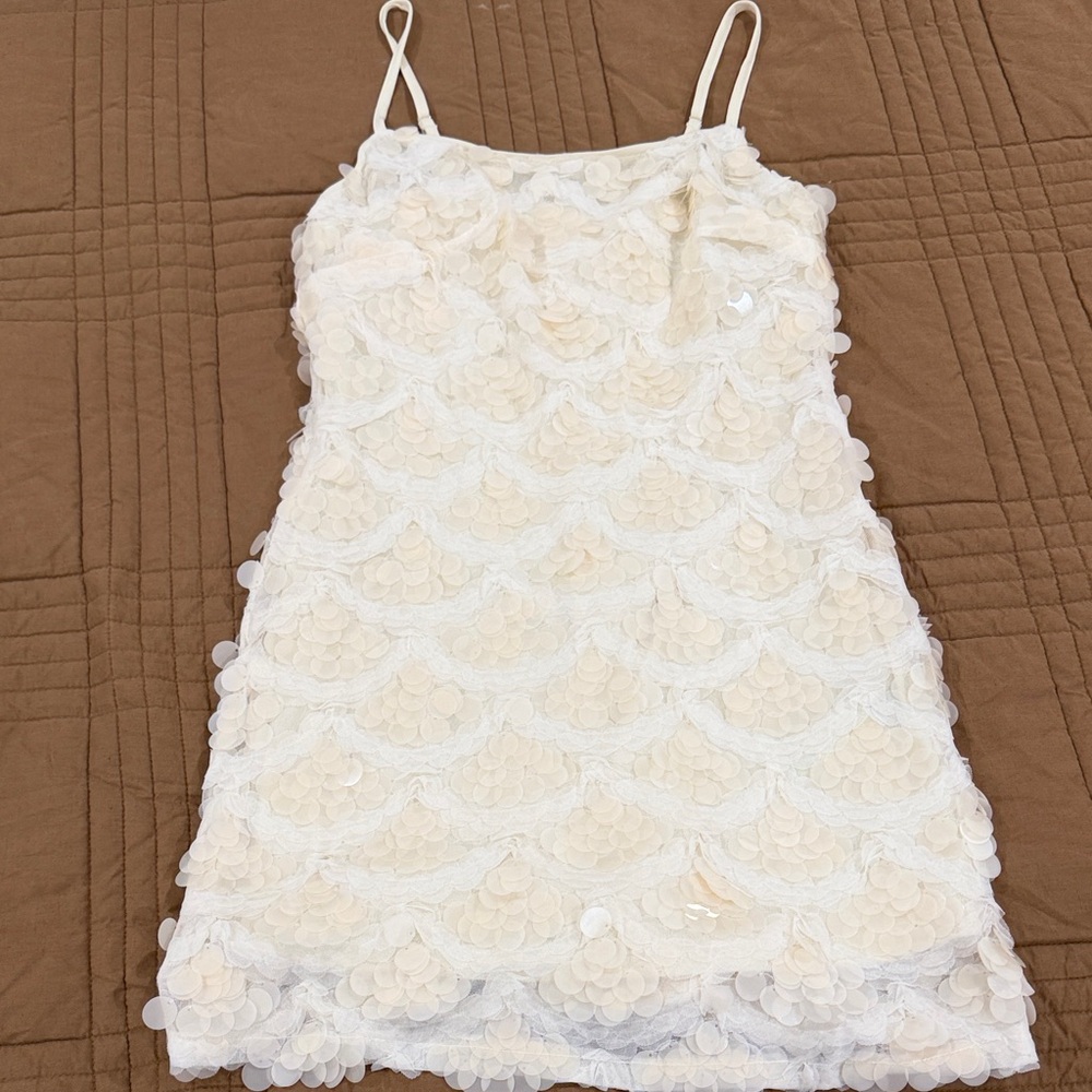 Ivory & White Sequin Spaghetti Strap Mini Dress